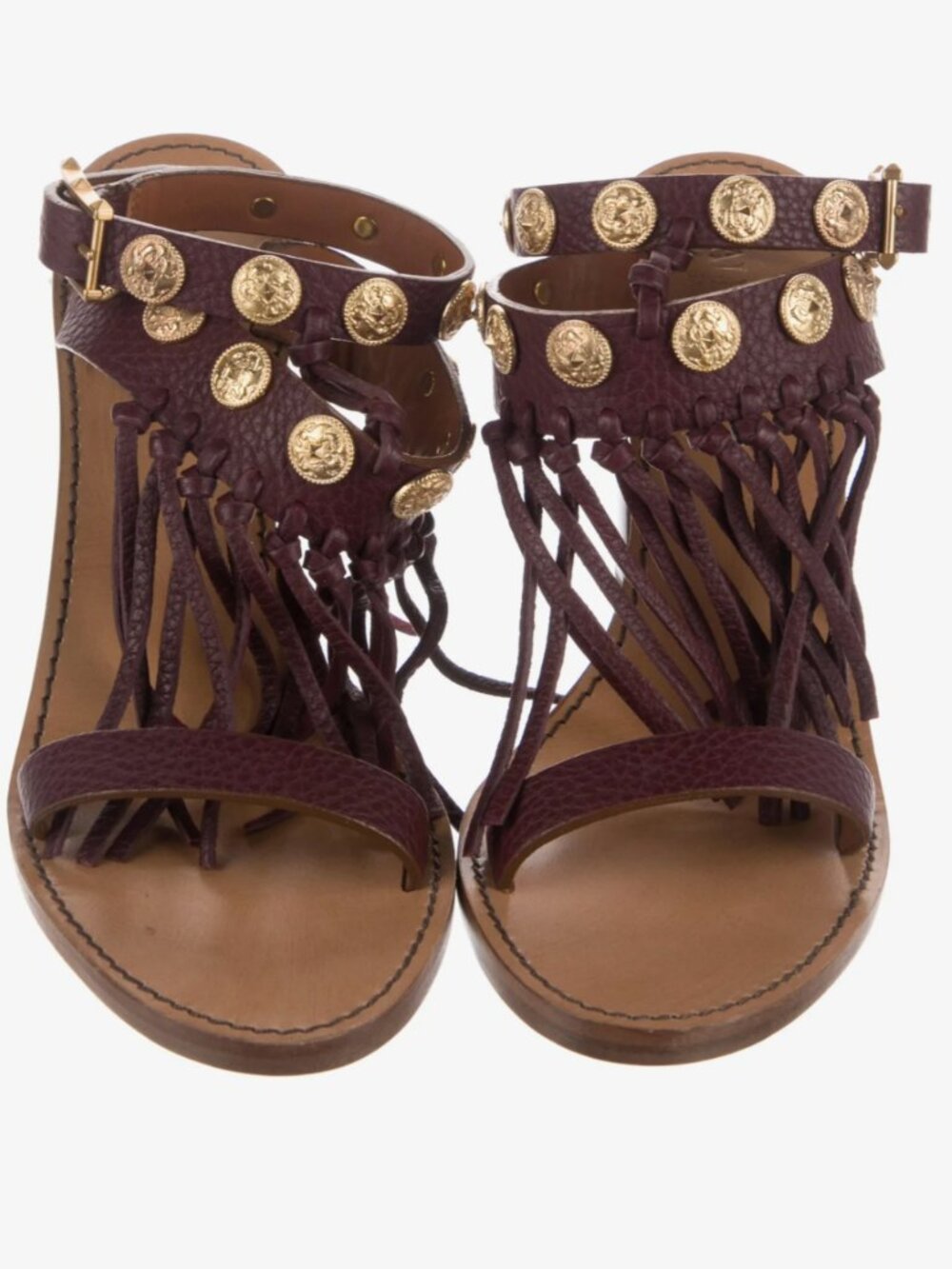 NEW Valentino Brown Chunky Sandals with Gold Coins and Fringe - Size 38 - Picture 6 of 7